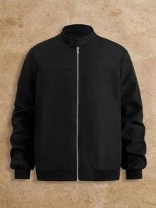 HIMLAND Men's Solid Color Long Sleeve Zip-Up Casual Jacket - Black - View 4