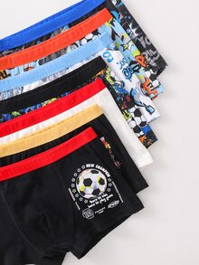 SHEIN 7件組男童四季可追蹤棉質多色圖案足球印花四角內褲 - 彩色 - 查看 7