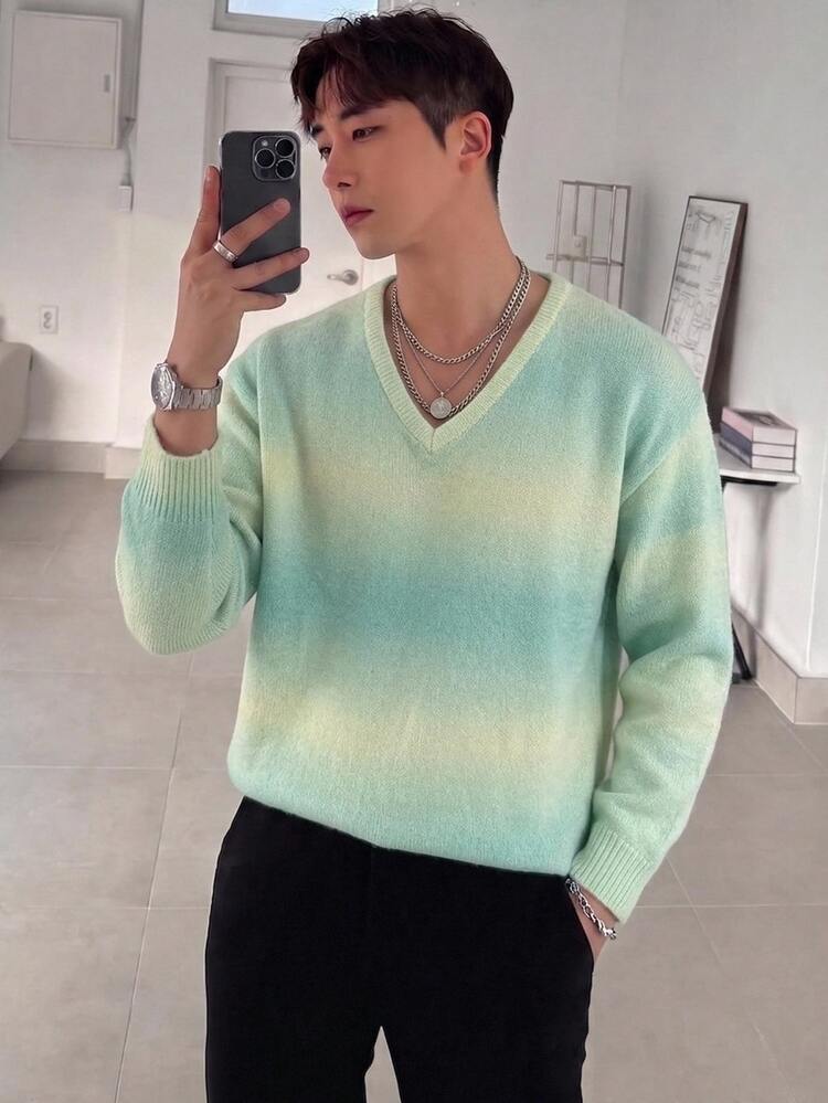 Manfinity CasualKnits Men's Tie-Dye Casual Daily Long Sleeve Sweater - Green - View 1