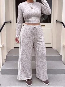 Muchica Plus Size Women Leopard Print Long Sleeve Top And Pants Casual Baggy Daily Homewear 2 Pieces Set Lounge Travel White Fall - Multicolor - View 7
