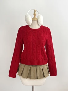 Mori Grove Mori Grove Women's Red Textured Knit Pullover Sweater, Crew Neck, Christmas Vibe, Daily Commute, Autumn/Winter - Red - View 7