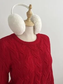 Mori Grove Mori Grove Women's Red Textured Knit Pullover Sweater, Crew Neck, Christmas Vibe, Daily Commute, Autumn/Winter - Red - View 8