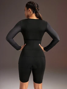 Powerista Women's Black Letter Print Long Sleeve Zip Front Cycling Romper Jumpsuit Cycling Jersey For Bike Riding Road Cycling Outdoor Breathable Reflective - Black - View 3