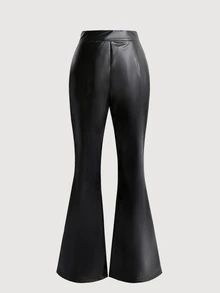 Olithes Women's Black Fabric Long Flare Pants With Butterfly Detail Ideal For Party Wear - Black - View 2