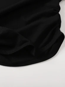 SHEIN بلوزة رياضية قصيرة للخريف للبنات المراهقات، كاجوال أنيقة، أطفال، بتصميم 2 في 1 مع خصر مكشكش ودانتيل، أكمام طويلة وياقة دائرية، ستايل Y2K - الأسود - مشاهدة 6