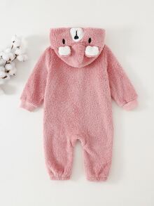 Cozy Pixies بدلة شتوية لطيفة للبنات الصغيرات بتصميم أذن ثلاثي الأبعاد مطرزة برسومات حيوانات كرتونية - وردي - مشاهدة 4
