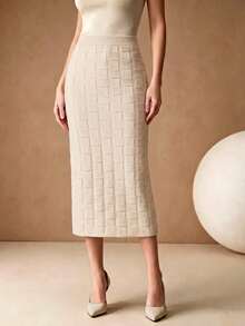 Anewsta Autumn/Winter Fashion New Bodycon Midi Skirt, Elegant Lady Knit Skirt Series, Versatile For Dating And Social Occasions - Apricot - View 1