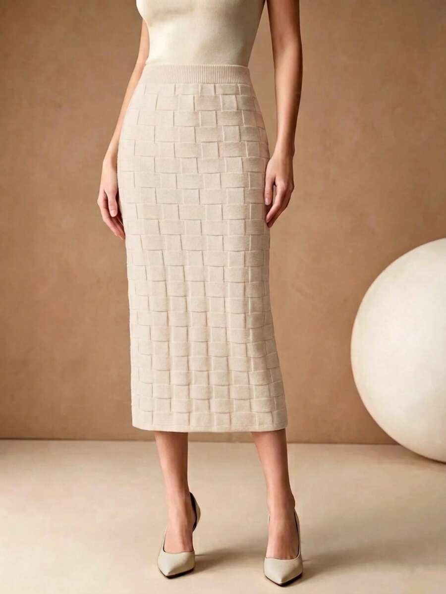 Anewsta Autumn/Winter Fashion New Bodycon Midi Skirt, Elegant Lady Knit Skirt Series, Versatile For Dating And Social Occasions - Apricot - View 1