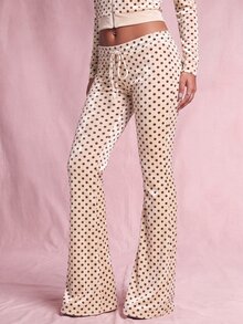 Nooralise Women's Casual Polka Dot Print Velvet Flare Pants - Apricot - View 4