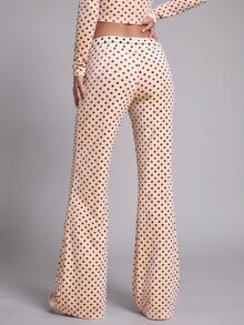 Nooralise Women's Casual Polka Dot Print Velvet Flare Pants - Apricot - View 2