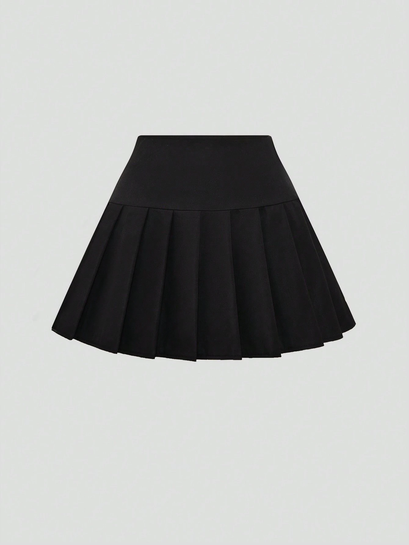 Sweetra Solid Color Casual Pleated Skirt - Black - View 1