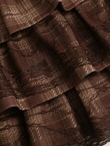 Sweetra Women's Brown Plaid Contrast Lace Trim Design Vintage Sexy Hot Girl Style A-Line Puff Skirt - Brown - View 5