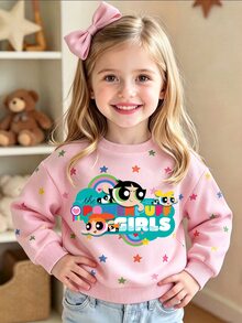 THE POWERPUFF GIRLS X SHEIN Baby Girl Cartoon Print Long Sleeve Sweatshirt Cute Loose Fit - Pink - View 6