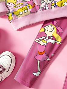 Nick 90s | SHEIN 女嬰 2 件套，卡通印花 Y2K 街頭風，圓領上衣與愛心長褲，適合秋季日常穿著 - 粉色 - 查看 3
