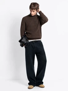 RONVEXI Men's Casual Modest Solid Color Dark Brown Turtleneck Thermal Lined Sweater Old Money Thanksgiving / Fall Daily Outings Beach Vacation - Brown - View 4