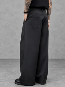 SLATEMANN Men's Black Long Dress Trousers Featuring A Clasp And Zipper Closure; Suitable For Outings, Celebrations, And Formal Occasions. - Black - View 2