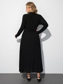 Maija Plus Size Women's Polka Dot Pleated Casual Party Dress - Black - View 2