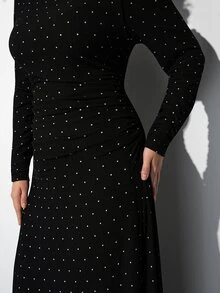 Maija Plus Size Women's Polka Dot Pleated Casual Party Dress - Black - View 6