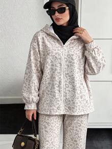 Solavon Women's Leopard Print Hooded Top And Pants Casual Daily 2 Pieces Set - Multicolor - View 1