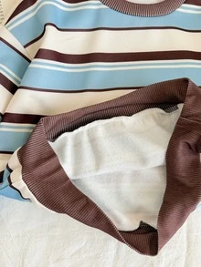 بلوزة رياضية كاجوال مخططة برقبة دائرية وأكمام طويلة للأطفال الفتيات في فصل الخريف - متعدد الألوان - مشاهدة 6