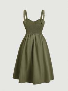 SHEIN MOD Vestido camisola de verano casual de talla grande, color liso, con botones delanteros y bolsillos - Verde militar - Ver 2