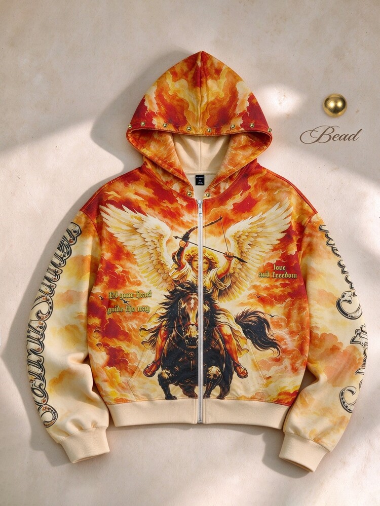 ROMWE MEN Street Life 2026 Spring/Autumn/Winter New Pattern Design American Vintage Streetwear Men's Sweatshirt Hoodie, Unisex Couple Matching Women's College Style Brand Jacket, Y2K Style Hoodie - Multicolor - View 1