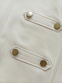 Balvessa Vintage Commuter Chiffon Lantern Sleeve Elegant Stand Collar Double-Breasted Utility Dress - Apricot - View 8