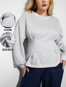 Maija Plus Size Women's Solid Color Casual Western Everyday Long Sleeve Sweatshirt Fall Homewear Party Grey - Light Grey - View 1