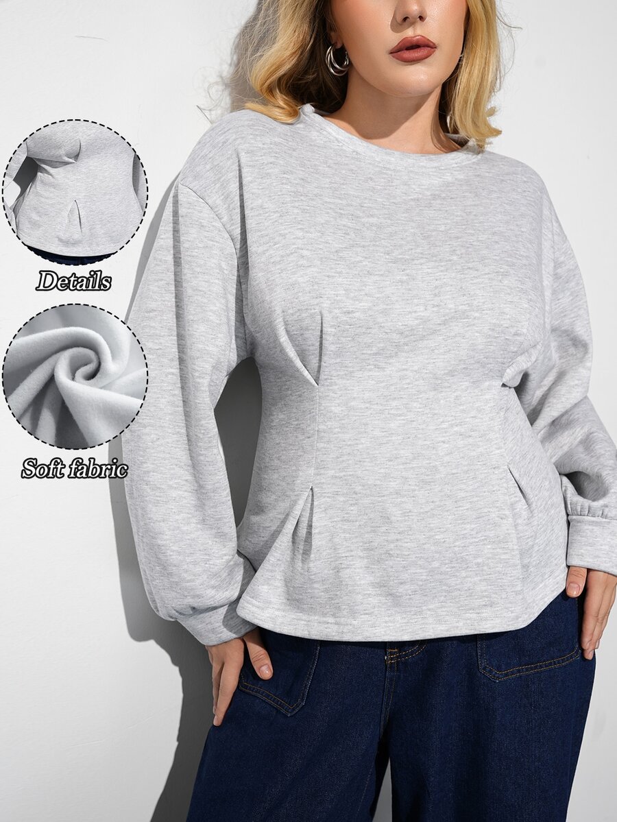 Maija Plus Size Women's Solid Color Casual Western Everyday Long Sleeve Sweatshirt Fall Homewear Party Grey - Light Grey - View 1