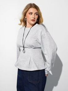 Maija Plus Size Women's Solid Color Casual Western Everyday Long Sleeve Sweatshirt Fall Homewear Party Grey - Light Grey - View 6