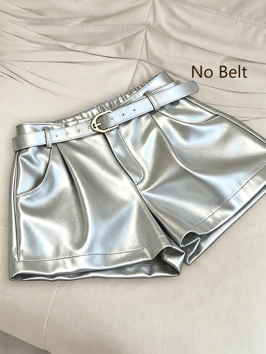 Franclia Plus Size Women's Silver Pocket Casual Shorts - Silver - View 1