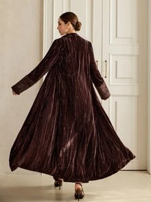 Graceveil Vintage Filipiniana Distressed Velvet Extra Long Loose Drape Patchwork Sleeve Elegant Fall/ Women's Arabic Abaya Ninang Wedding Night Brown - Coffee Brown - View 2