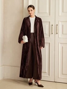 Graceveil Vintage Filipiniana Distressed Velvet Extra Long Loose Drape Patchwork Sleeve Elegant Fall/ Women's Arabic Abaya Ninang Wedding Night Brown - Coffee Brown - View 3