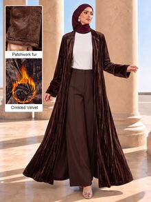 Graceveil Vintage Filipiniana Distressed Velvet Extra Long Loose Drape Patchwork Sleeve Elegant Fall/ Women's Arabic Abaya Ninang Wedding Night Brown - Coffee Brown - View 6