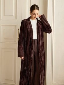 Graceveil Vintage Filipiniana Distressed Velvet Extra Long Loose Drape Patchwork Sleeve Elegant Fall/ Women's Arabic Abaya Ninang Wedding Night Brown - Coffee Brown - View 4