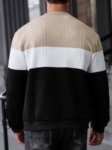 Manfinity CasualCool Men's Autumn/Winter Apricot, White, Black Colorblock Diamond Textured Fabric Zipper Design Street Casual Cardigan - Multicolor - View 2