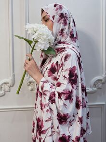 Al Najma 女款花卉印花休閒優雅菲律賓風日常祈禱袍 Ninang 婚禮居家服 白色 秋季 - 酒紅色 - 查看 4