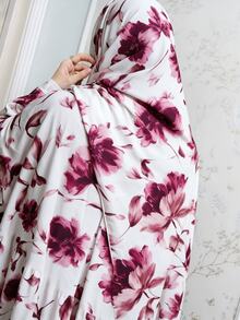 Al Najma 女款花卉印花休閒優雅菲律賓風日常祈禱袍 Ninang 婚禮居家服 白色 秋季 - 酒紅色 - 查看 3