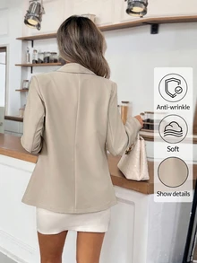 Easowa Women's Solid Color Casual Versatile Commute Travel Blazer Jacket - Khaki - View 5