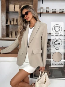 Easowa Women's Solid Color Casual Versatile Commute Travel Blazer Jacket - Khaki - View 1