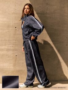 GLOWMODE Cozy Street Collection Everyday Fleece Jetsetter Relaxed Straight-Leg Pants With Double Piping & Studded Pockets Daily Casual Fall Winter Wear - Black - View 1