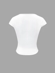 SHEIN Women's Solid Color Lace Patchwork T-Shirt Going Out Night Out White Summer Sexy Elegant - White - View 10