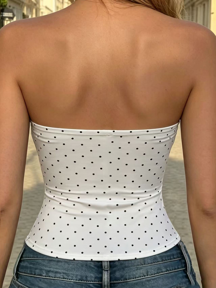 SHEIN Women's Casual Polka Dot Print Cropped Tube Top For Summer - Multicolor - View 3