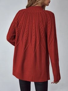 SHEIN LUNE Women's Solid Color Mock Neck Long Sleeve Casual Sweater, Long Sleeve Top Knit Pullover Fall Winter - Red - View 2