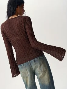 Bohemela Casual Boho Knitted Printed Women's Top Vacation Brown - Brown - View 8