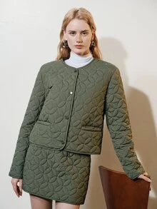 Aveloria Modichic Premium Beaded Embroidery Quilted Top & Skirt 2 Pieces Set, Lightweight Cotton Outfit - Army Green - View 3