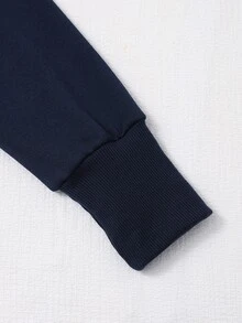 SHEIN 青少年女孩長袖連帽高腰黑色運動衫，萬聖節秋季基礎休閒風，適合健身房與學校 - 藏蓝色 - 查看 7
