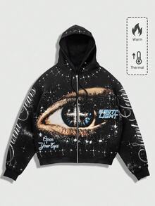 ROMWE Street Life Plus Size Women's Eye Pattern Casual Everyday Sweatshirt - Black - View 1
