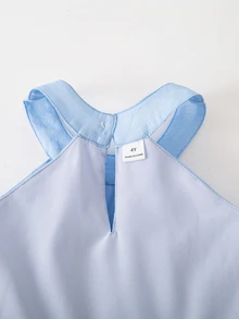 SHEIN 女童休閒黑色對比領收腰針織洋裝 - 藍色 - 查看 6