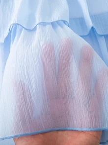 SHEIN 女童休閒黑色對比領收腰針織洋裝 - 藍色 - 查看 8